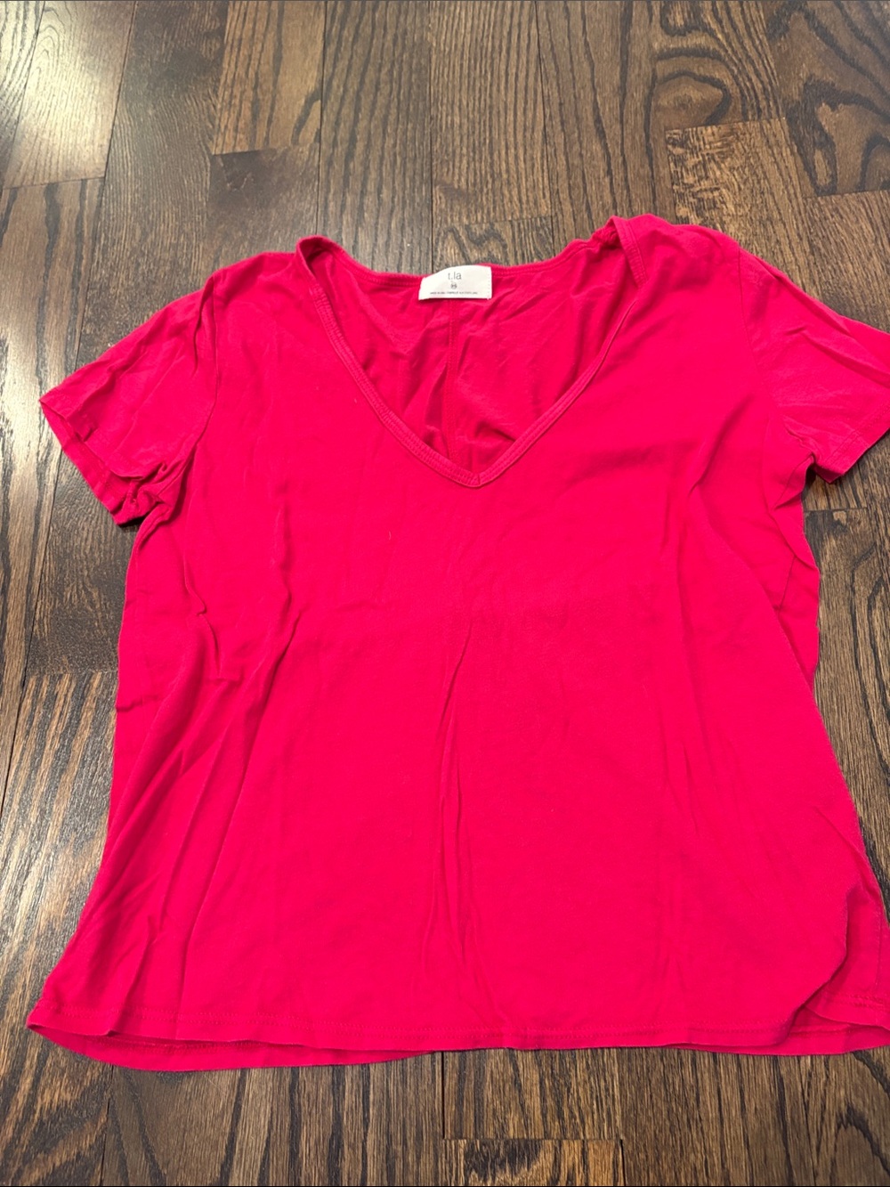 T.La V-Neck Short Sleeve Top Anthropologie - Bright Pink Size XS